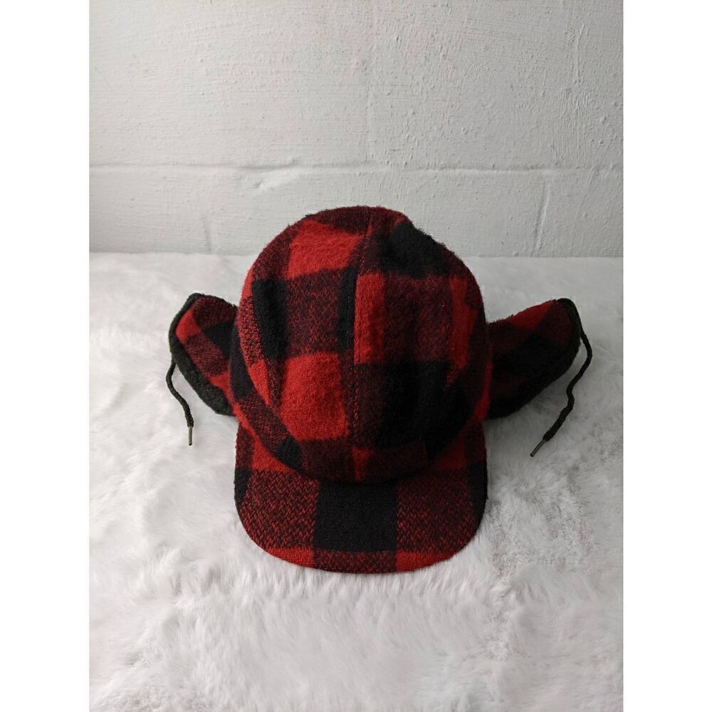 Woolrich Mens M Red Black Buffalo Plaid Hunting Cap Winter Ear Flaps Vintage Mad